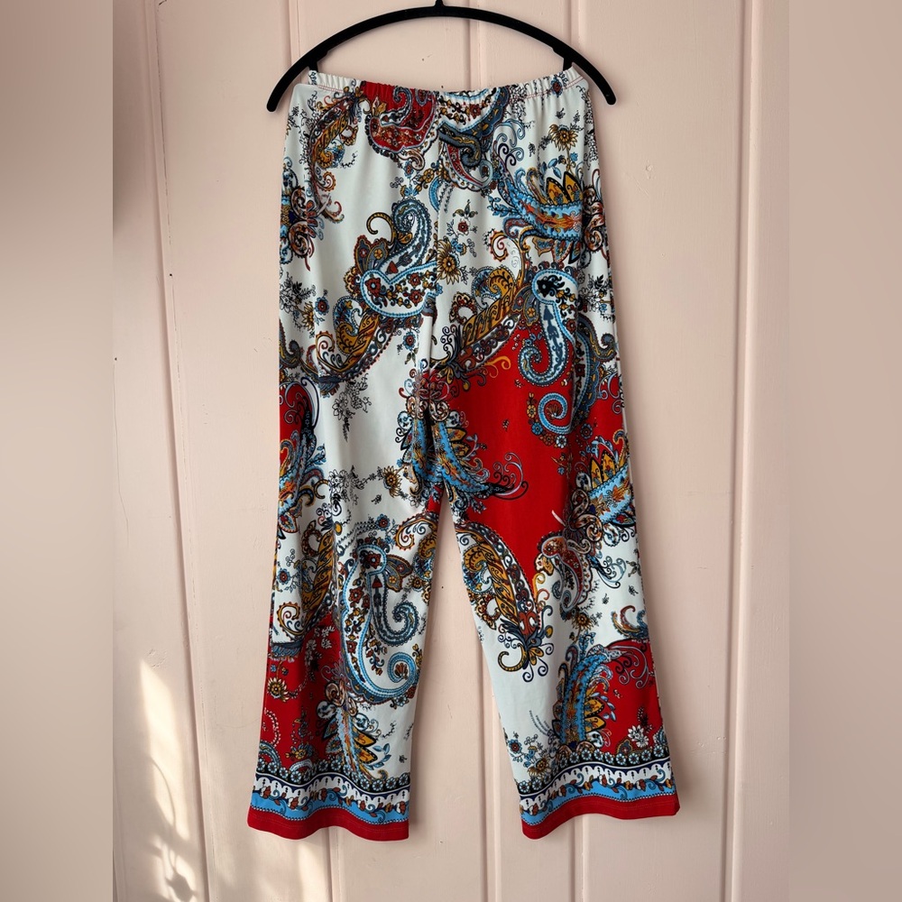 Melissa Paige Red and Blue Paisley Wide Leg Pants szPL - Picture 2 of 4